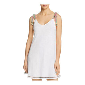 Pitusa Llama Tie Dress or Swim Cover Up White with Embroidery Cotton Blend OS